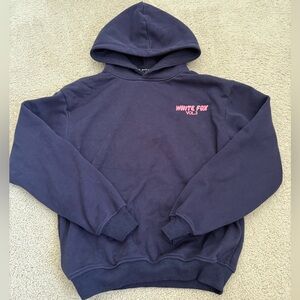 White fox Navy Hoodie with Pink Logo